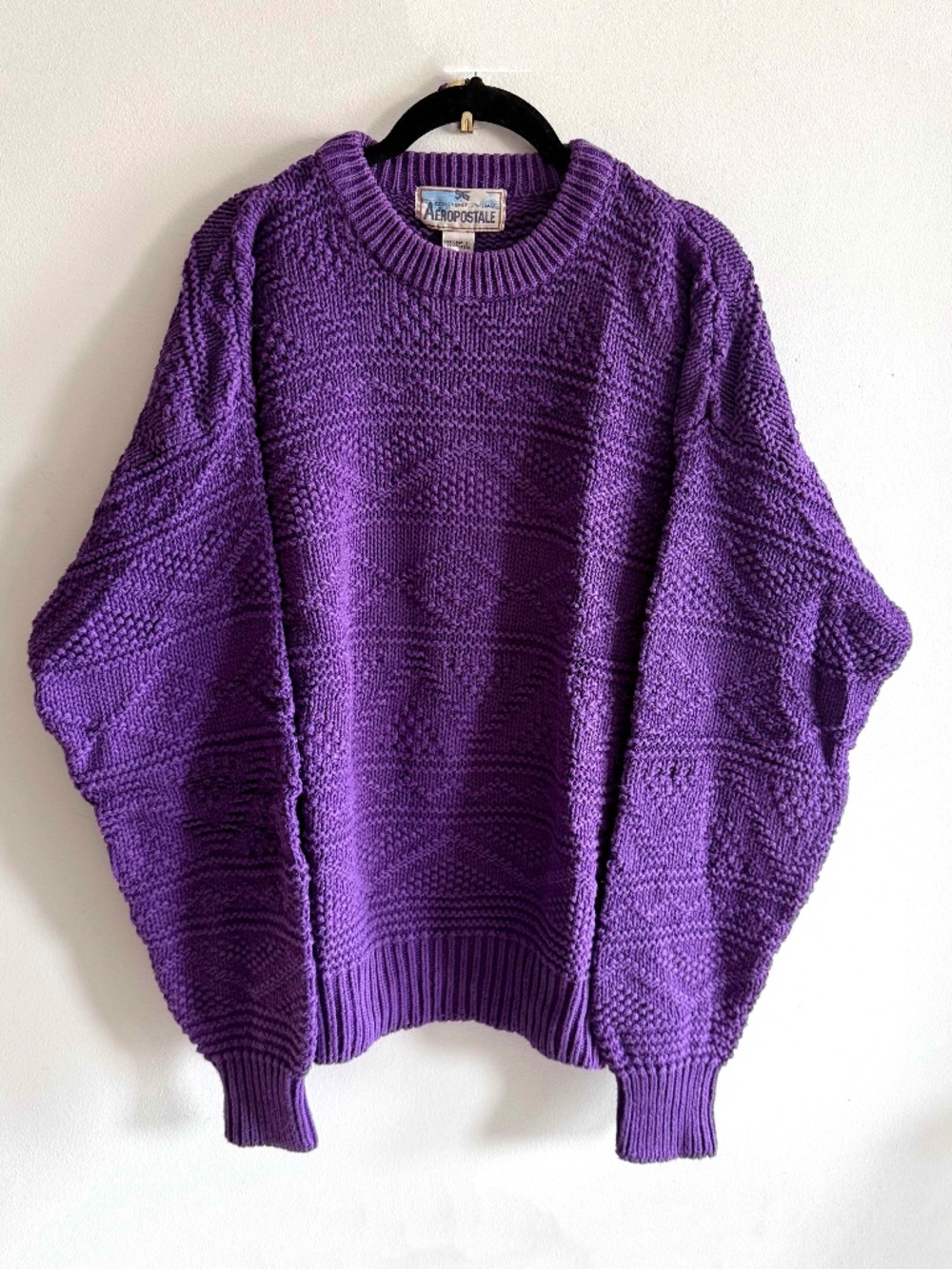 Vintage 90s Aeropostale Purple Textured Knit Sweater Men Medium Ramie Cotton